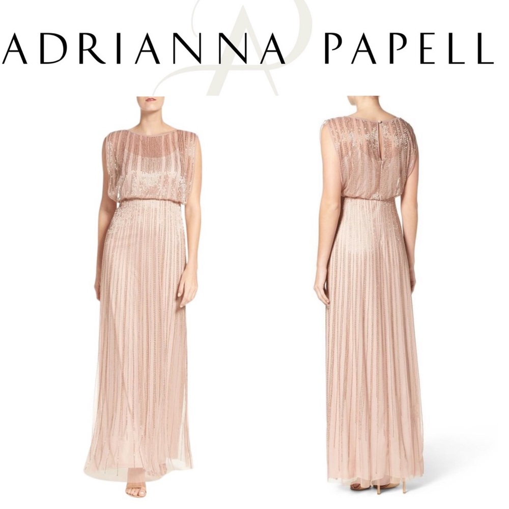 *Adrianna Papell Beaded Maxi Dress Blouson Gown*